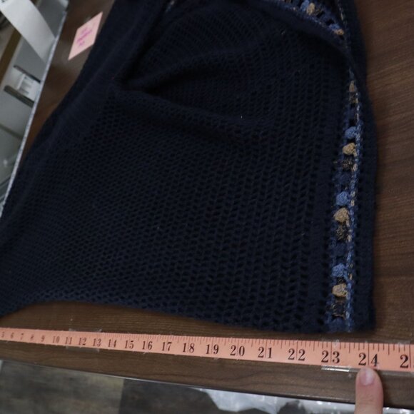 Norton Mcnaughton Open Knit Cardigan Womens M Navy Grannycore Cottagecore Boho - Picture 8 of 16